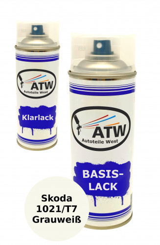 Autolack für Skoda 1021/T7 Grauweiß +400ml Klarlack Set